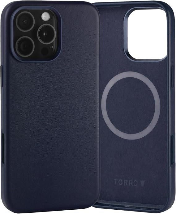 TORRO Case Compatible with iPhone 16 Pro Max Premium Leather MagSafe Charging Compatible, Slim Bumper Case (Navy Blue)