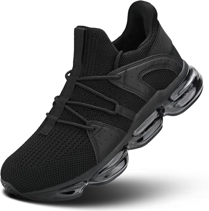 Socviis Mens Running Shoes Casual Breathable Tennis Fashion Air Cushion Walking Sneakers Non Slip Workout Sport Gym Comfortable Black
