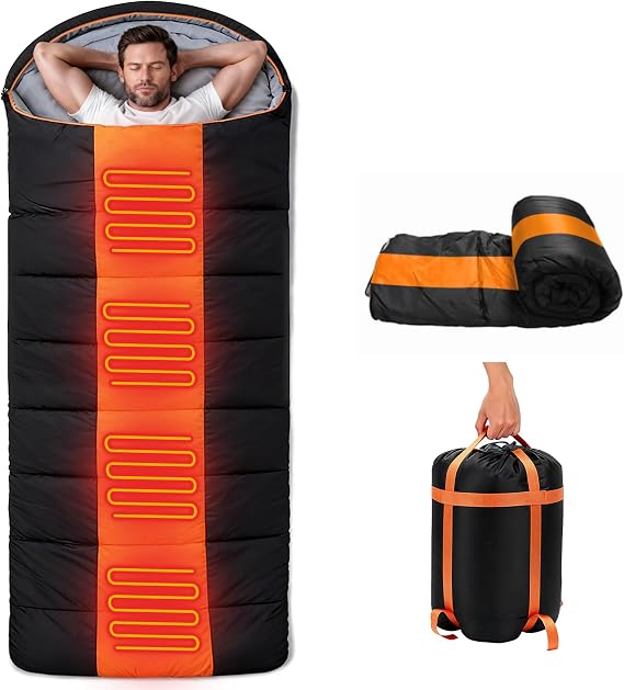 Sleeping Bags For Adults Heated Sleeping Bag Winter Sleeping Bag Water Resistant Lightweight Compact Bag Outdoor Camping Comfortable Sleeping Sackfor Kids Teens Adults Hiking