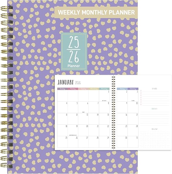 TF Publishing July 2025 - June 2026 Purple Polka Medium Weekly Monthly Planner - 12 Month Academic Planner 2025-2026 with Durable Cover, Thick Uncoated Paper, and Planning Stickers - 6.5 in x 8 in