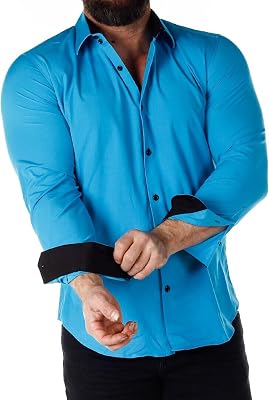 HHGKED Mens Button Down Shirts Long Sleeve Dress Shirts Classic Contrast Shirt