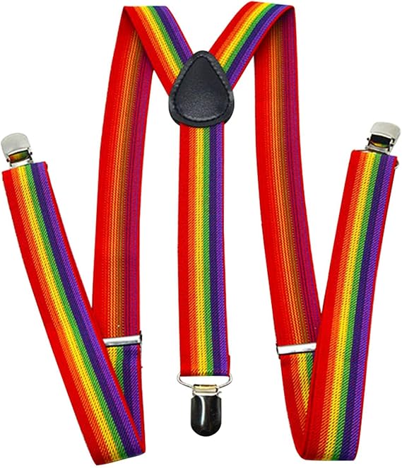 EKDJKK Rainbow Suspenders, Adjustable Elastic Y-Back Style Suspenders with Strong Metal Clips for Men and Women