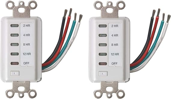 Bathroom Fan Auto Shut Off 2/4/8/12 Hour Preset Countdown Wall Switch Timer - White (2)