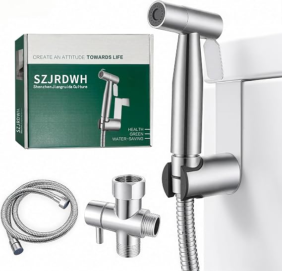 Toilet Handheld Bidet Sprayer, Stainless Steel Spray Shower Set, ToiletMuslim Shower Sprayer, Adjustable Water Pressure with Bidet Hose, for Feminine Washing, Wall Mount/Toilet Holder.