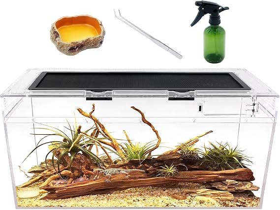 Reptile PC Terrarium Set, Reptile Tank 20" x 10"x 8",for Insect,Fish,Tarantula,Hermit Crab,Jumping Spider,Iguana,Tortoise,Leopard Gecko,Bearded Dragon
