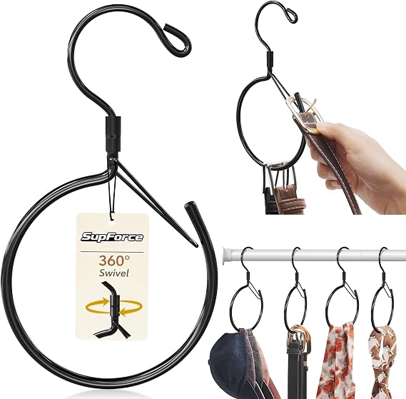 Supforce 2 Pack Belt Hanger, 360 Swivel Belt Organizer for Closet, Black