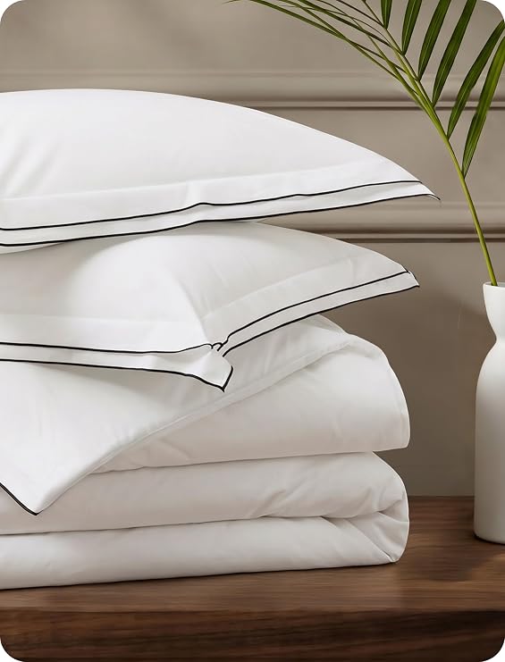 Bedsure 100% Cotton Percale Duvet Cover King, Breathable for Hot Sleepers | Hotel-Style Leaf Edge White Comforter Cover, Certified Safe Sensitive Skin, Breathable Lightweight 3-Piece Set, 104"x90"