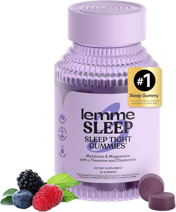 Lemme Sleep Gummies with 5mg Melatonin, 30-Day Supply | 5 mg Melatonin, Elderberry, Magnesium, L-Theanine, Chamomile, Lavender, Drug-Free Sleep Aid, Gluten & Gelatin Free, Non GMO