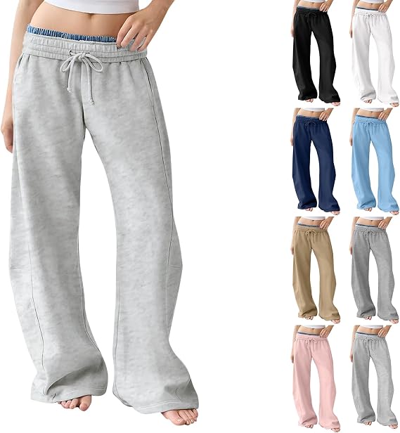 Women Wide Leg Sweatpants Interior Drawstring Baggy Sweatpants Y2K Low Rise Sweatpant Casual Barrel Sweatpant
