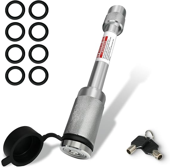 TYT Trailer Hitch Lock for 2" Receiver, Class III/IV, 5/8" Dia x 4" Extra Long Hitch Pin, Anti-Theft Trailer Receiver Lock with 2 Keys & 8 O-Rings (Silver)