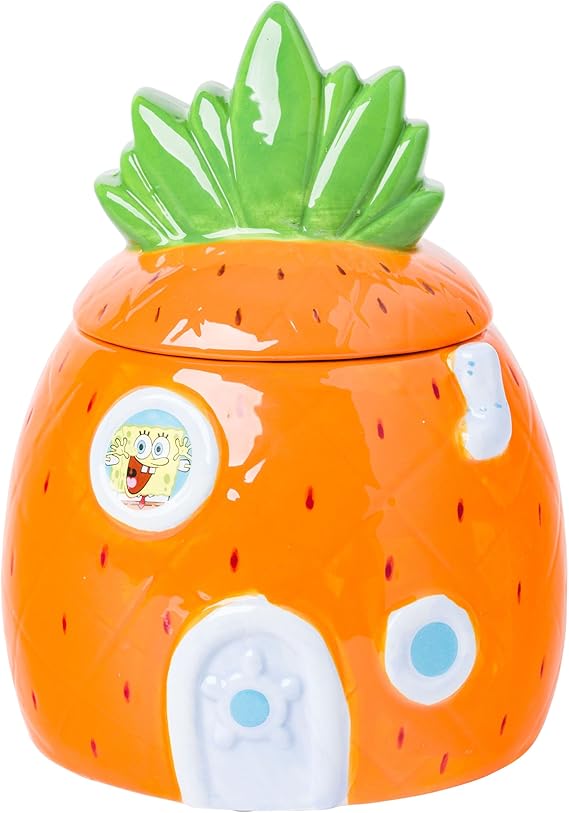 Silver Buffalo SpongeBob SquarePants Small Sculpted Ceramic Snack Jar Featuring Pineapple House and SpongeBob SquarePants, 5.2 x 5.2 x 6.6