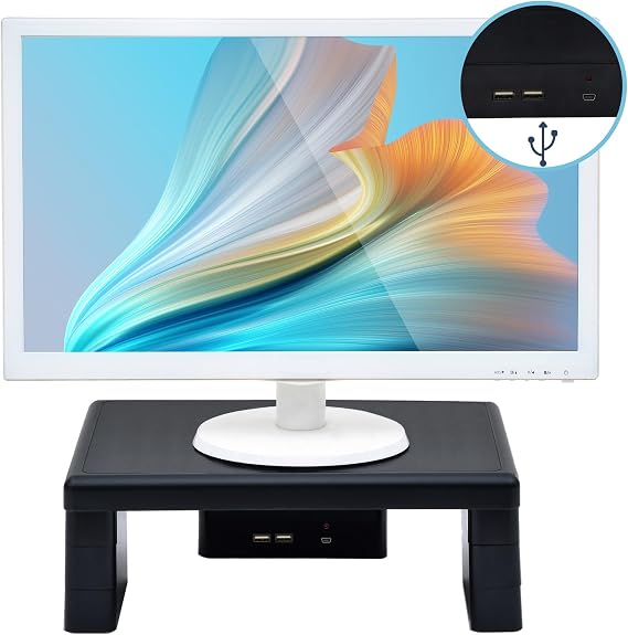 DAC Stax Adjustable, Stackable Desktop Computer Monitor Stand Laptop Riser with 2 USB Charging Ports, Supports up to 66 Pounds, Medium Size