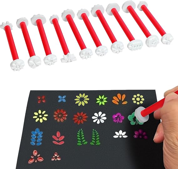 Flower Petal Tools for Dot Painting, 20 Shapes Dotting Pens, Mandala Dot Art Tool for Rocks, Petal Shape Embosssing Tools for Painting Dots, 10 Pens (Pink)