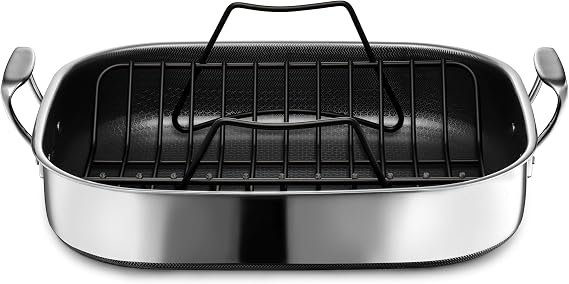 HexClad Hybrid 17 x 14 Inch Rectangular Nonstick Roasting Pan with Rack