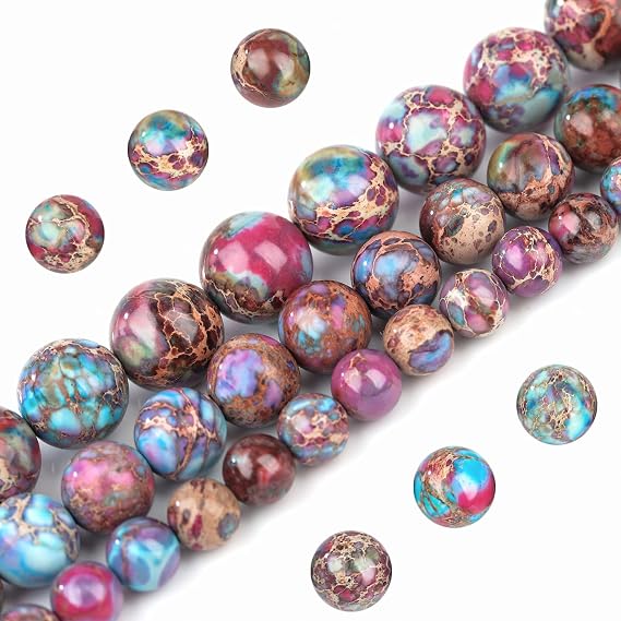 Natural Stone Beads 6mm Colorful Imperial Jasper Polished Round Smooth Gemstone Beads for Jewelry Making Adults 15 Inch(Colorful Imperial Jasper,6mm)