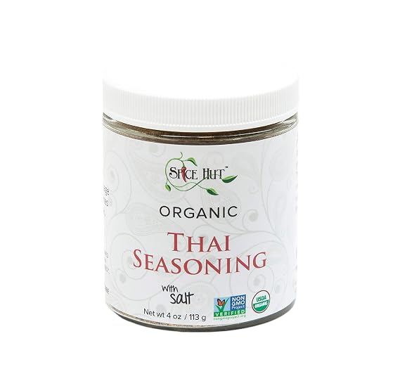 Organic Thai Seasoning Spice Blend, with Salt, Authentic Thai Spice and seasonings for Cooking Flavorful Food - Pad Thai, Chicken Satay, Noodle, Curries, and Meat / All-Natural, Kosher, Vegan, Gluten Free, Keto -No MSG- 4oz Glass Jar