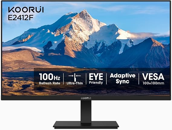 KOORUI 24" FHD 1080P 100Hz Computer Monitor, PC Gaming Screen VA Panel with Adaptive-Sync, TUV Rheinland Certified Eye Care, VESA Mountable, Tilt, Black (2026)