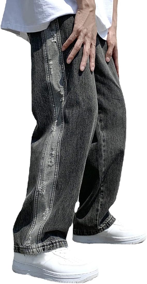 Baggy Jeans for Men Streetwear Classic Ripped Jeans Vintage Patchwork Y2k Jeans Loose Wide Leg Trousers Straight Fit Pants