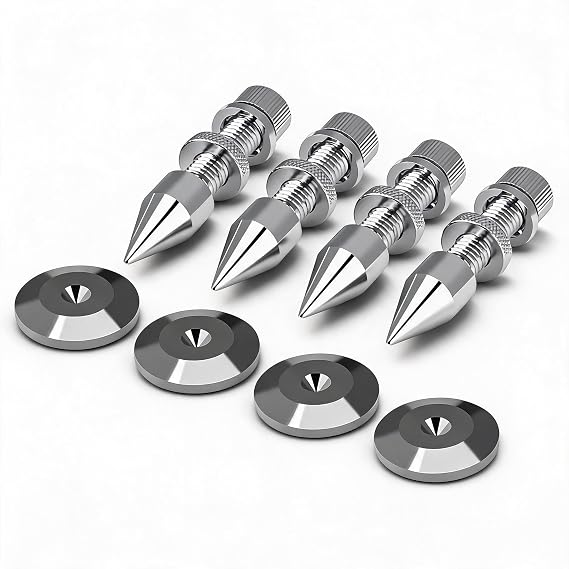 4 Pcs Speaker Spikes Speaker feet Spikes Isolation Spikes Pads Speaker Isolation Feet Subwoofer Stand Speaker Spike Isolator HiFi Speaker Shockproof Cone Base Espigas