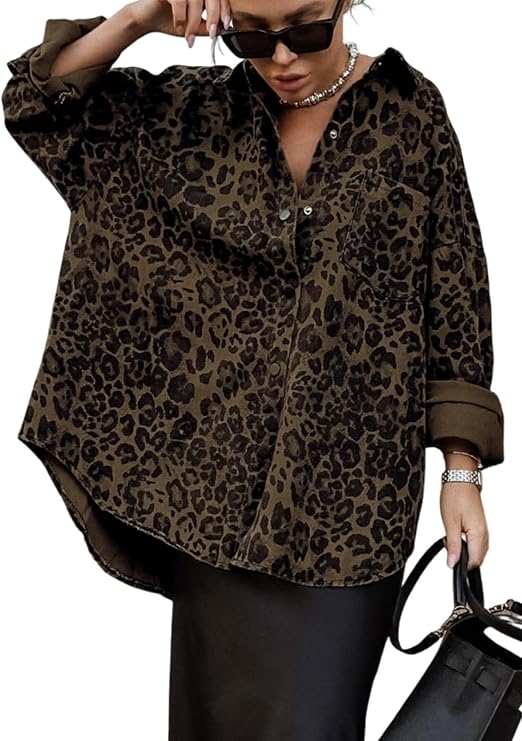 utcoco Womens Fashion Leopard Print Casual Jackets Button Down Shacket Outerwear Fall Outfits for Women 2026