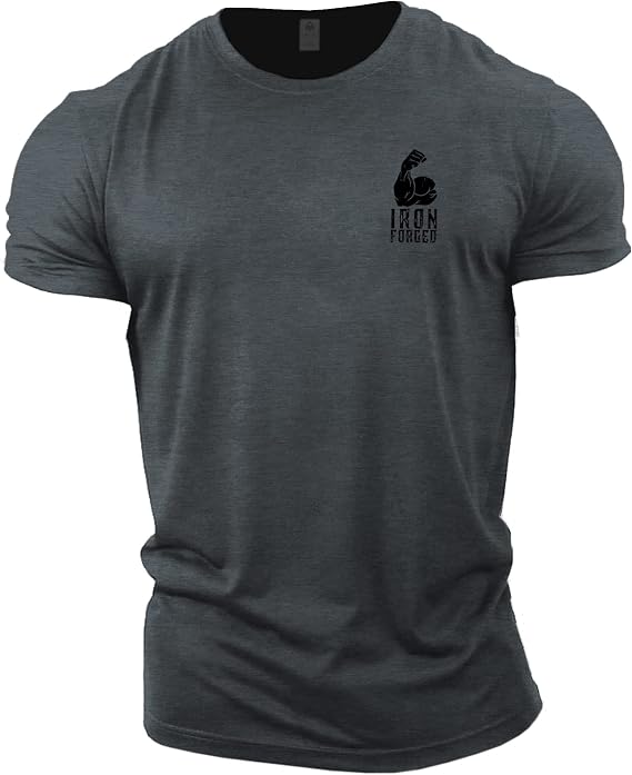 GYMTIER Iron Forged Men's Gym T-Shirt Bodybuilding Training Workout Lifting Top Clothing, Grey, XL