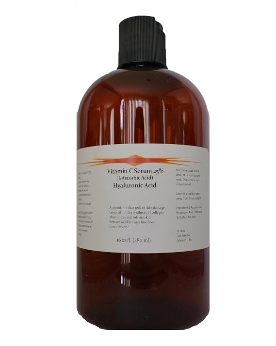 Vitamin C Skin Serum 25% (L-ascorbic Acid) with Pure Hyaluronic Acid Anti Aging Serum (16oz)