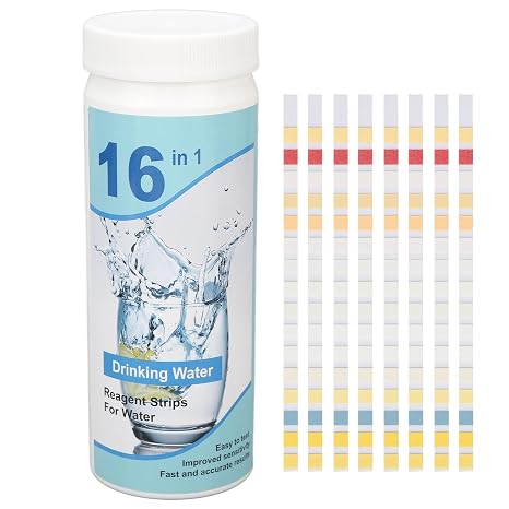 16 in 1 Drinking Water Testing Kit, 100PCS Water Quality Test Strip Well and Drinking Water Quality Ph Water Testing Kit Pool Test Strips for Drinking Water, Aquaculture, Swimming Pool