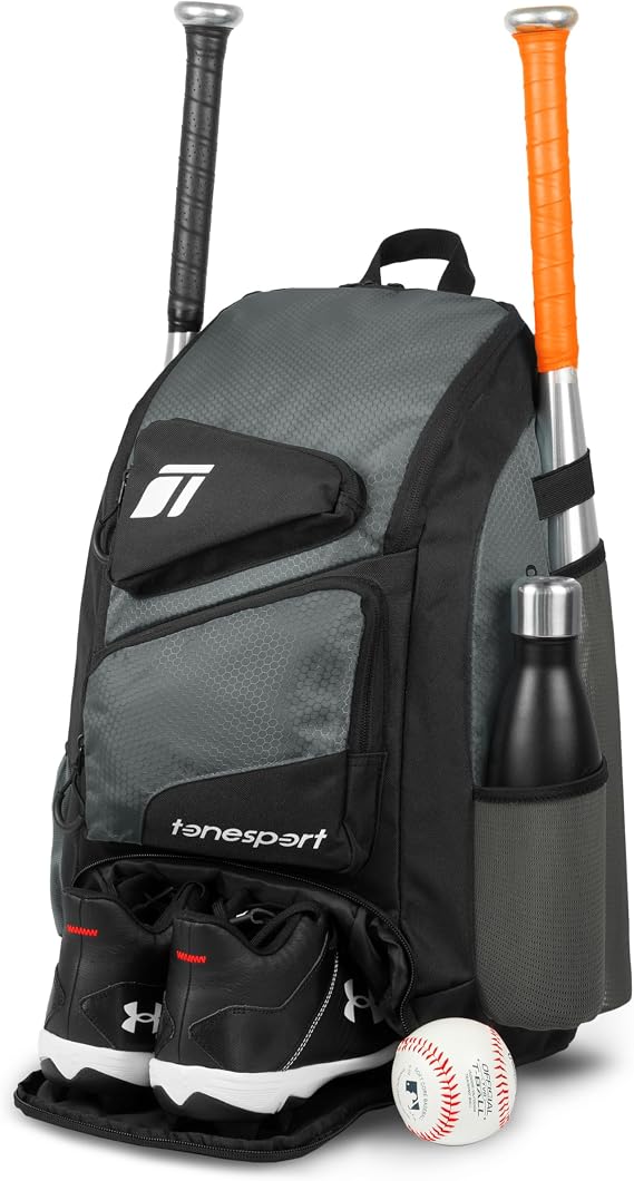 Tonesport Baseball Bag - Backpack for Baseball, Softball, Tball - Adults & Youth Bat Bag