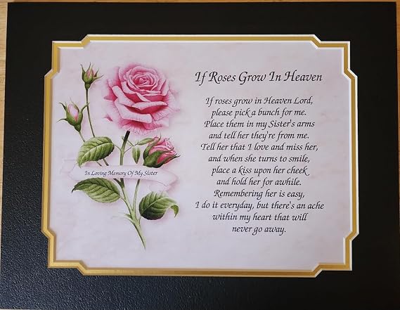 Cazual Creations 'In Memory of Sister' Memorial Poem Print with Pink Rose Background