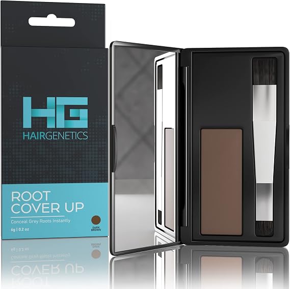 Hair Genetics Root Cover Up Dark Brown, Hide Your Grey Roots and Bald Spots Quickly and Easily, Natural Looking Root Touch Up Powder Defines and Fills in Eyebrows (Dark Brown)…