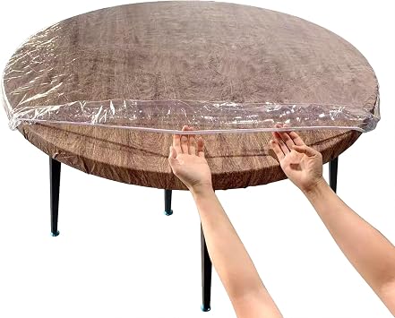 LIBERECOO Clear Round Fitted Vinyl Tablecloth for 27-32" Diameter Tables - Heavy Duty Elasticized Table Cover Elastic Edged Plastic Table Cloth Protector