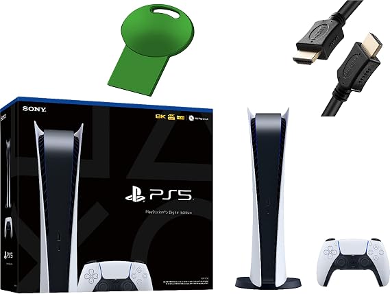 Sony PS5 PlayStation 5 Digital Edition Gaming Console + 1 Wireless Controller - 16GB GDDR6 Memory, 825GB SSD Storage - 32GB Green USB Flash Drive + HDMI Cable