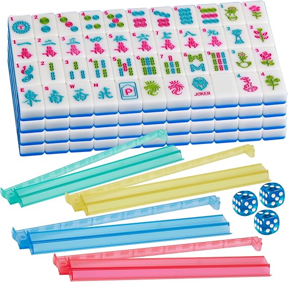 American Mahjong Sets with Pushers 1.2-inch Blue Mahjong Tiles Set