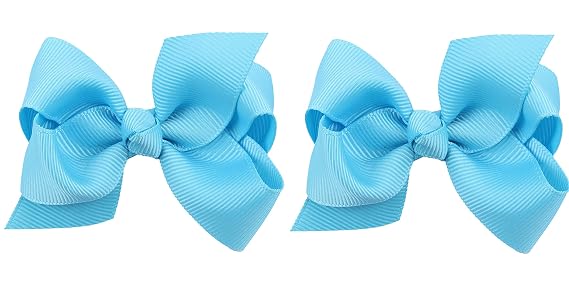 3 Inch Baby Girl Hair Bows Boutique Hair Clip Teens Toddlers Hairpin Headwear - Set of 2 (Sky Blue)
