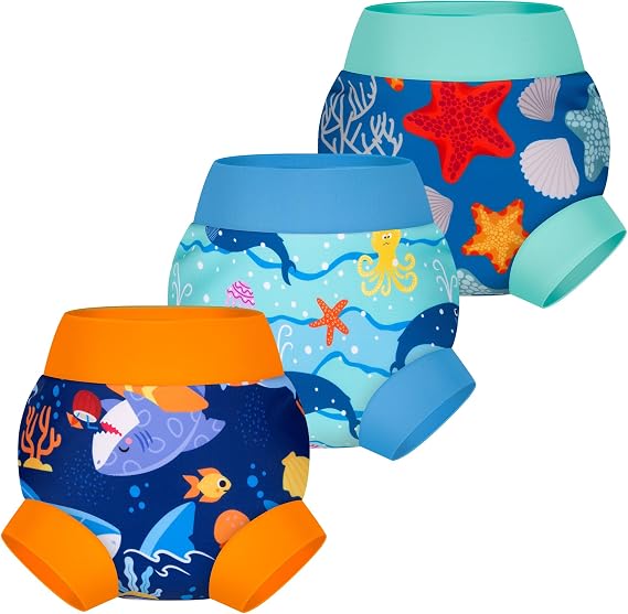 BIG ELEPHANT Baby Swim Diapers 3-Pack, Reusable Waterproof Swim Pants | Soft Breathable Swimming Diapers for Boys and Girls, Washable Design for Pool, Beach, and Water Play