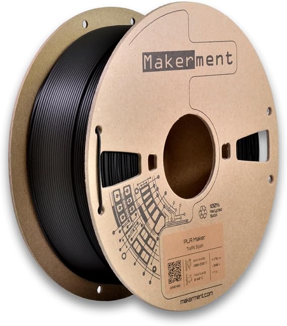PLA Maker (Trafik Siyah), 1.75mm 1kg 3D Yazıcı PLA Filamenti | RAL 9017, tutarlı renk ve karekodla doğrulanan çap garantisi
