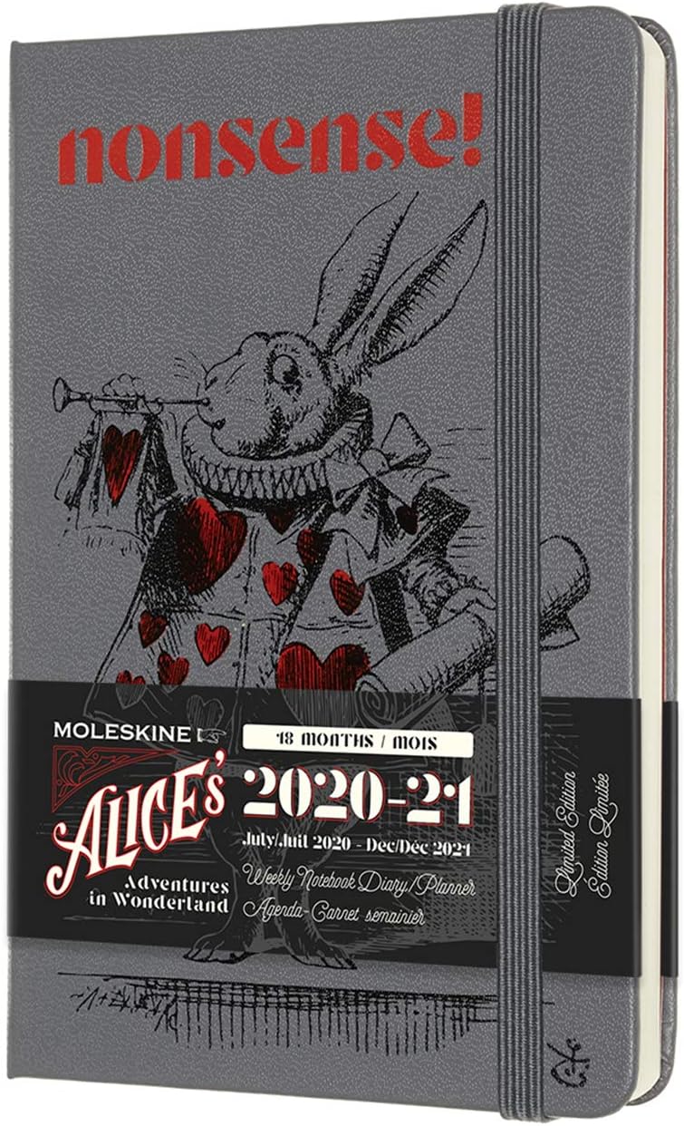 Moleskine Limited Edition Alice in Wonderland 18 Month 2020-2021 Weekly Planner, Hard Cover, Pocket 3.5 x 5.5 White Rabbit