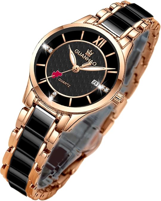 GUANHAO Ceramic Watches for Women, Fashion Ladies Watch Elegant Dress Women's Wristwatches with Diamond Accented Waterproof Calendar Mineral Glass