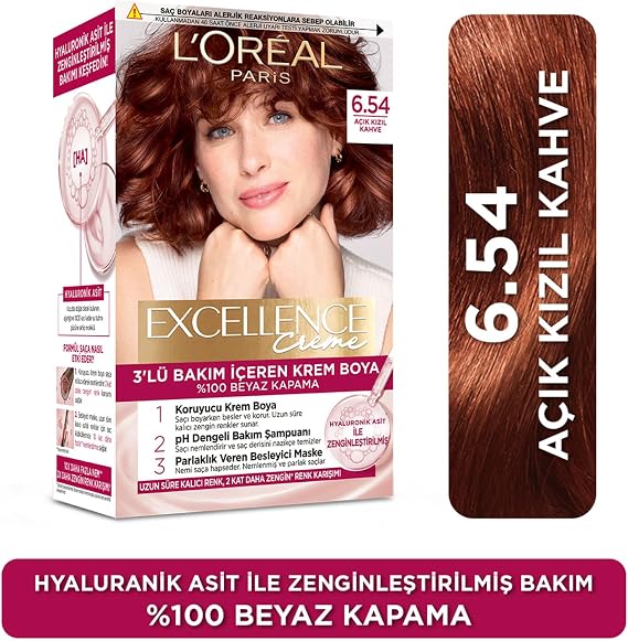 L'Oreal Paris Excellence Creme Saç Boyası 6.54 Açık Kızıl Kahve