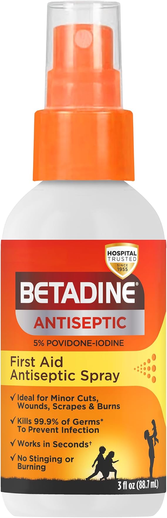 Betadine Antiseptic First Aid Spray, Povidone-Iodine 5%, 3 Fl Oz | Infection protection, kills germs in minor cuts scrapes and burns, no sting promise, no alcohol or hydrogen peroxide