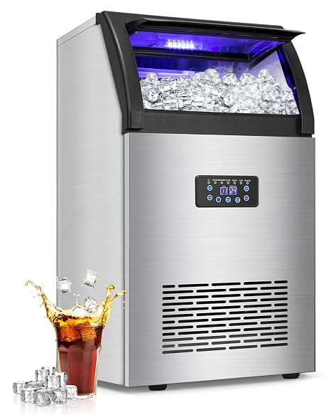 Commercial Ice Maker Machine 150LBS/24H, 45LBS Storage Bin, 55 Ice Cubes Ready in 8 Mins, Freestanding Ice Machine with Tap Water Inlet, Auto Cleaning, for Home Bar Office Restaurant