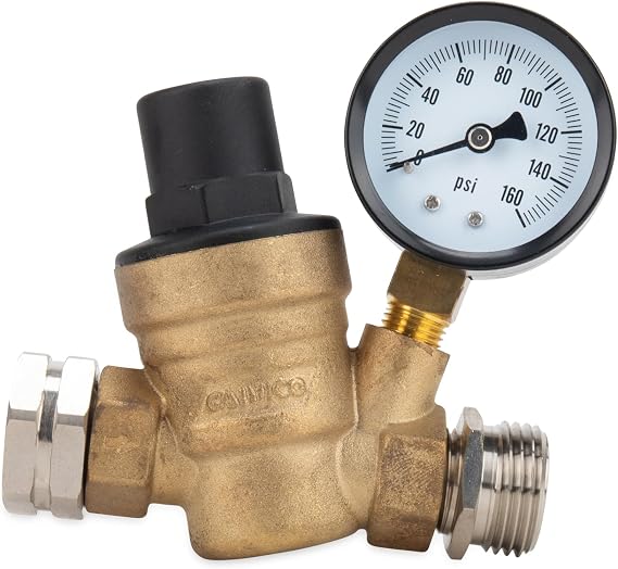 Camco Adjustable RV Water Pressure Regulator - Lead-Free Brass