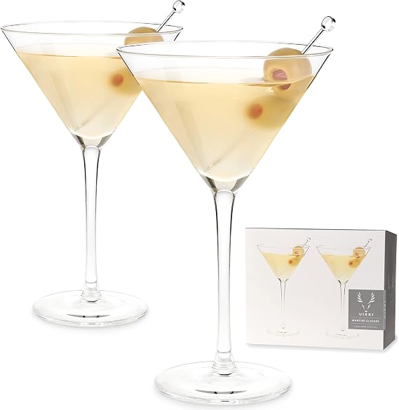 Viski Stemmed Martini Glasses, Home and Bar Drinkware, Premium Crystal Martini Accessories, Cocktail Glasses, Set of 2, 9oz, Clear