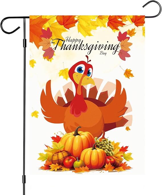 Thanksgiving Double Sided Garden Flag 12x18 Inch Outdoor Yard Decorations(Turkey)