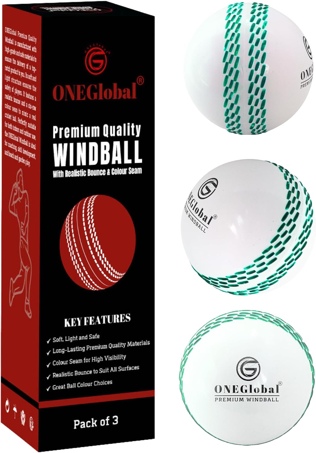 Premium Windball Soft Cricket Ball | Durable & Safe, Colour Seam, True Bounce & Swing | Wind Ball for Outdoor & Indoor Practice, Coaching, Garden & Beach Games