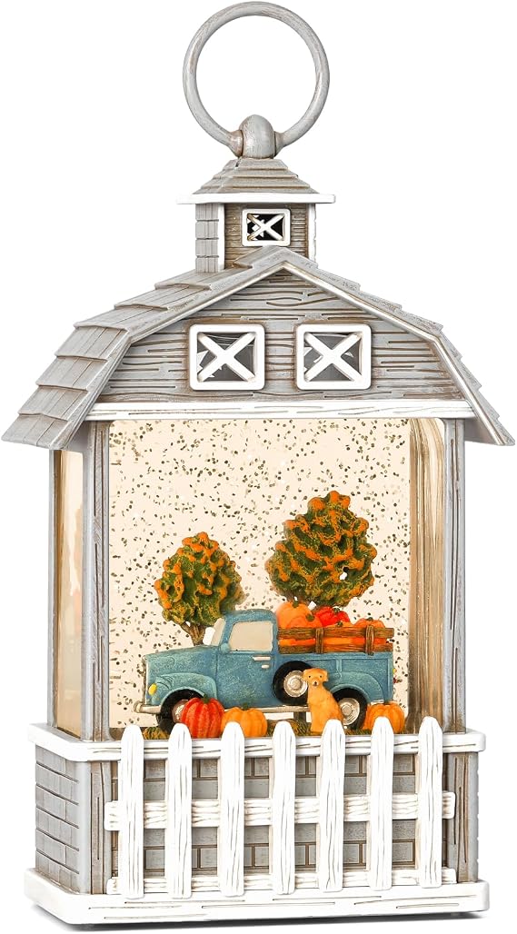 Eyrosa Fall Snow Globe Fall Decorations for Home, Glitter Autumn Harvest Lantern, Light Up Snowglobe Fall Decor, Gray, EYR030