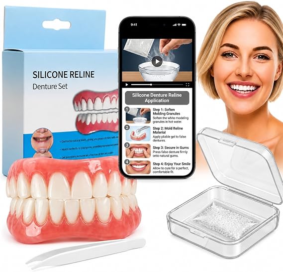 Moldable False Teeth,Dentures for Women and Men Veneers Teeth Silicone Dentures Set for Both Upper and Lower, Temporary Dentures DIY at Home Within Minutes Fix Your Smile
