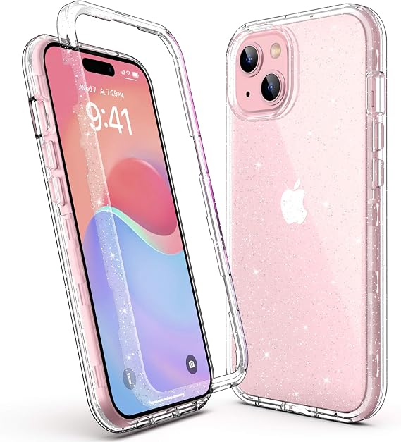 ULAK Compatible with iPhone 15 Plus Case Clear Glitter | Heavy Duty Dual Layer Shockproof Protection Women Sparkly Transparent Protective Phone Cover for iPhone 15 Plus 6.7 inch