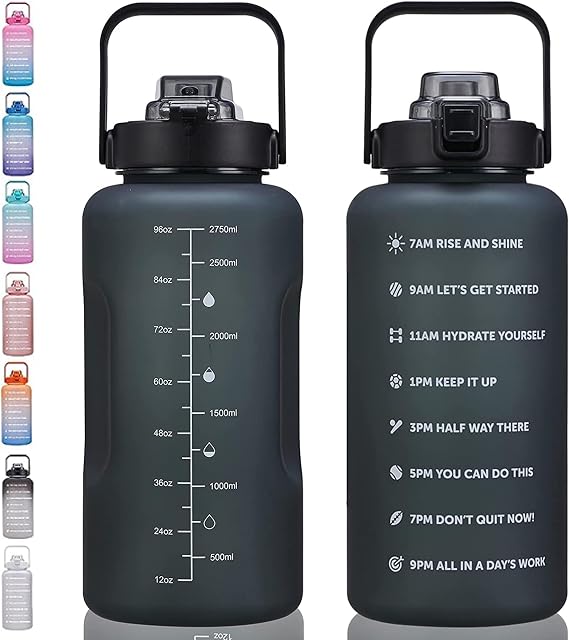 ST-YIBEN 64oz,100oz,128oz Large Motivational Water Bottle with Time Marker, Leakproof & BPA Free Half Gallon Big Water Bottle with Straw Handle Tritan Frosted Water Jug for Gym,Fitness,Outdoor Sports