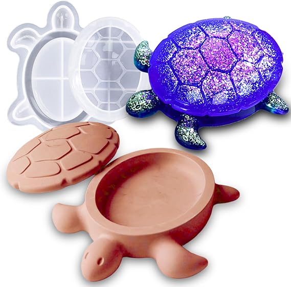 Turtle Box Resin Mold with Lid, 3D Sea Animal Storage Container Silicone Resin Casting Molds, Unique Marine Turtle Jewelry Trinket Holder Candy Jar Epoxy Concrete Art Craft Mold Home Decor